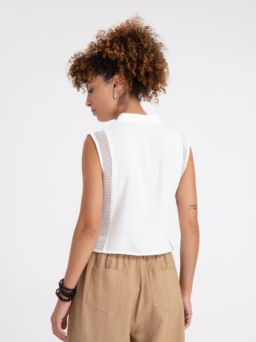 Camisa Sem Manga Com Detalhe Em Tela