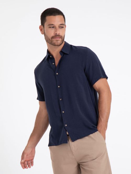 Camisa Mc Listrada Linho Viscose Lisa