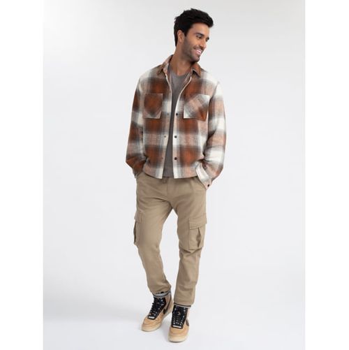 Jaqueta Over Shirt Chevron com Sherpa