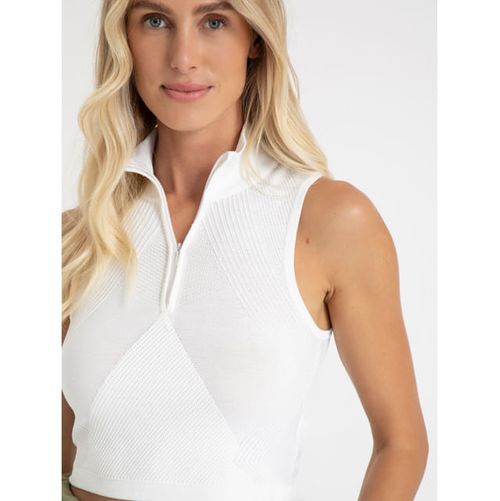 Cropped Trico Texturizado Com Gola Ziper