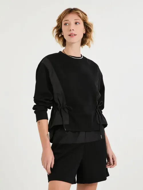 Blusa Manga Longa Com Mix Malha E Nylon