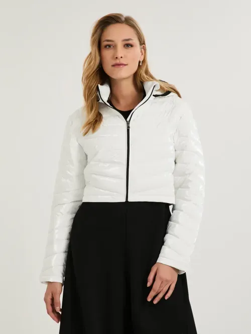 Jaqueta Cropped Em Nylon Com Brilho