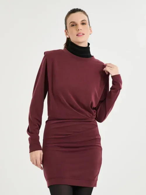 Vestido Curto Ml Em Modal Com Detalhe Drapeados