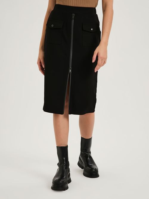 Saia Midi Com Ziper Selado E Bolsos Frontais