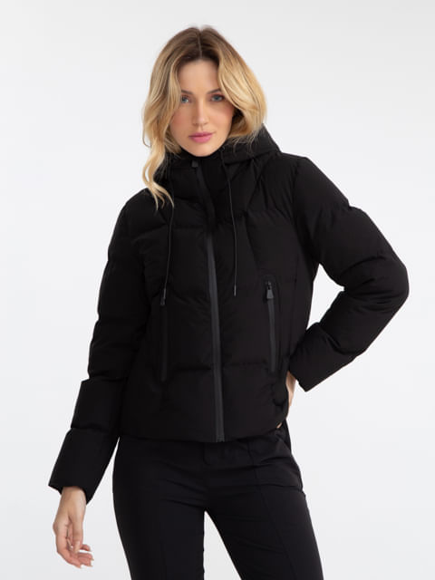 Jaqueta Puff Com Capuz Nylon Stretch
