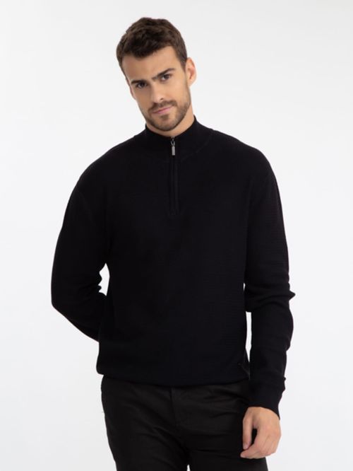 Tricô Meio Zíper Jacquard