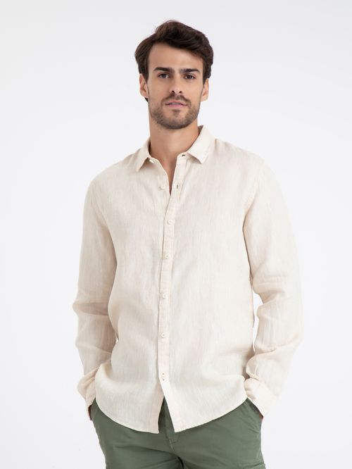 Camisa ML 100% Linho Fio Tinto Melange