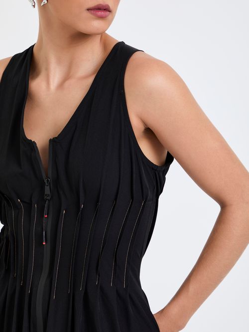 Vestido Midi Nylon Com Zíper