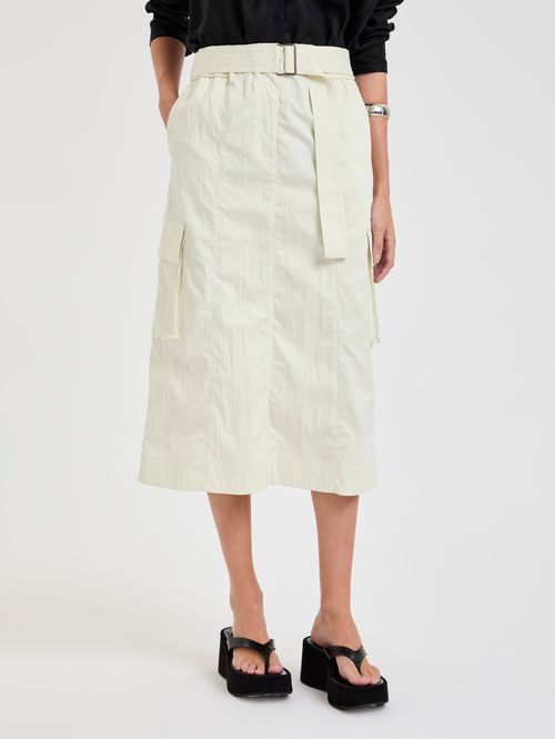 Saia Midi Em Nylon Com Bolsos