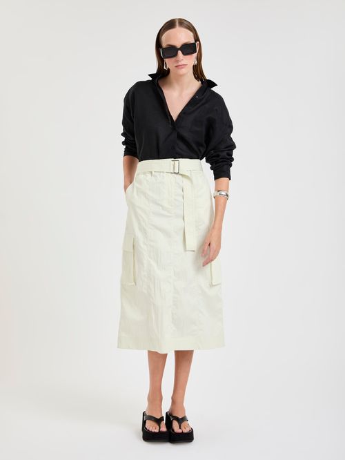 Saia Midi Em Nylon Com Bolsos