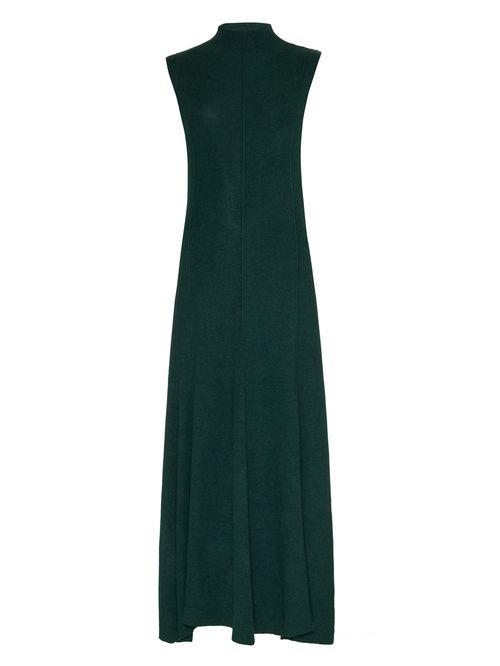 Vestido Midi Em Tricô Com Gola Alta E Nervuras