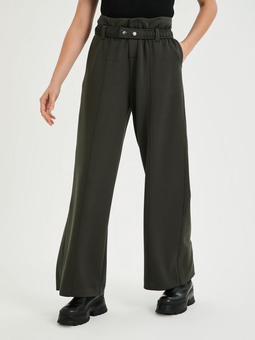 Calça Pantalona Em Malha Premium Com Cinto